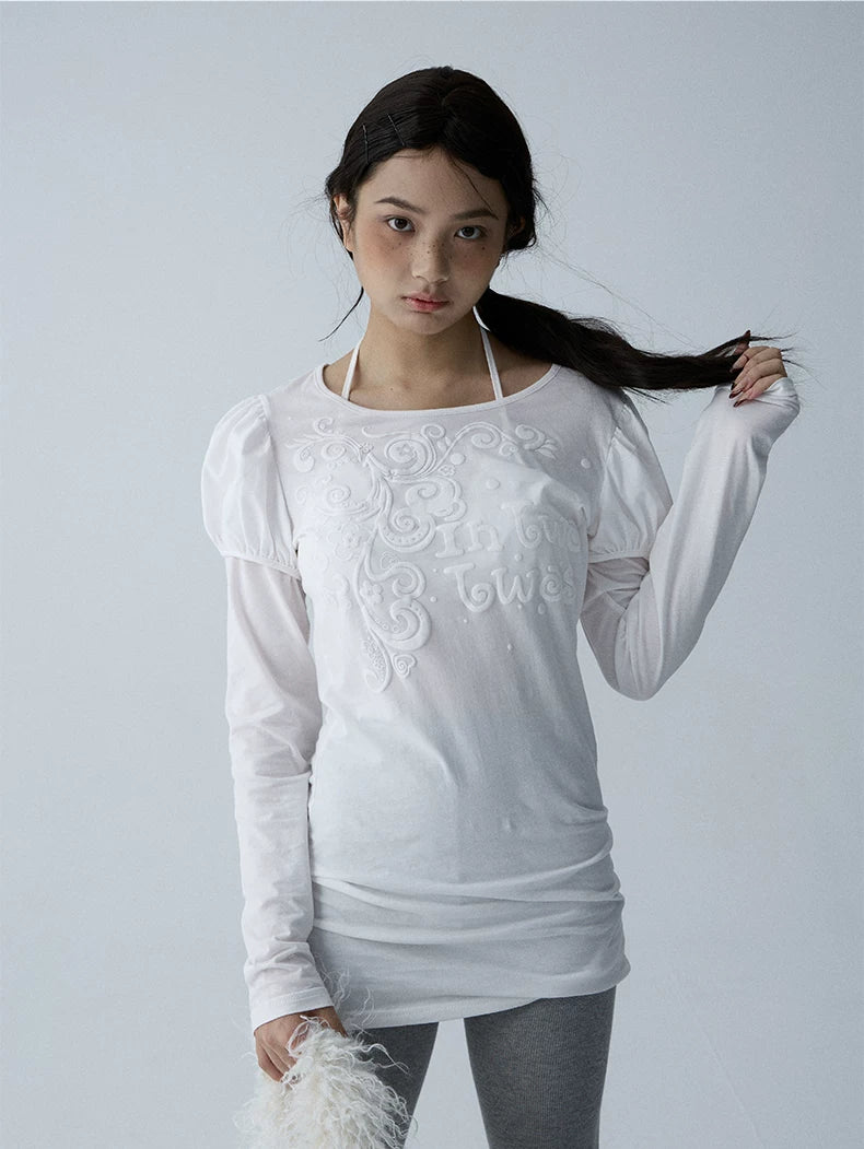 In Two Twos Micro Transparent Bubble Sleeve Fake Two Tee