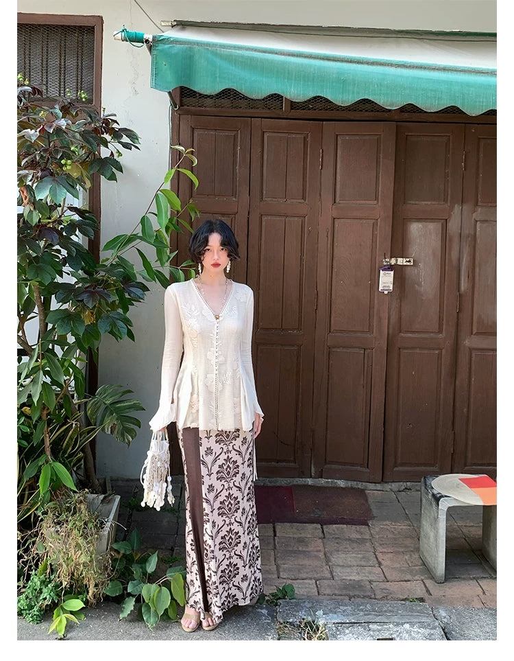 KELIFAN Vintage Lace Edge Long Sleeve