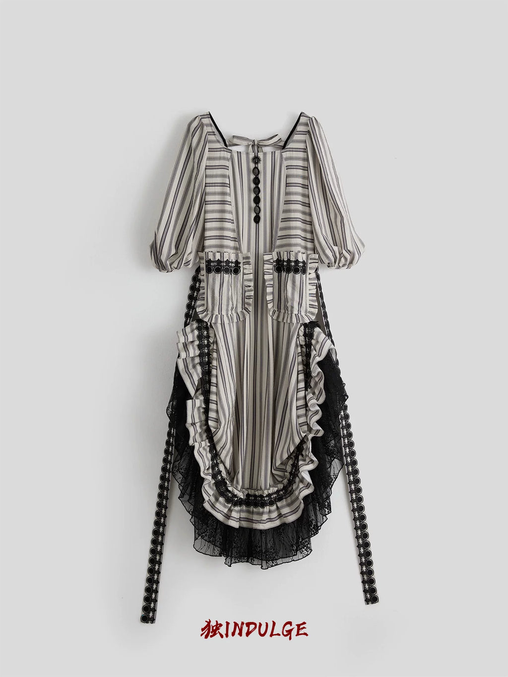 INDULGE Striped Square Neck Lace Patchwork Dress