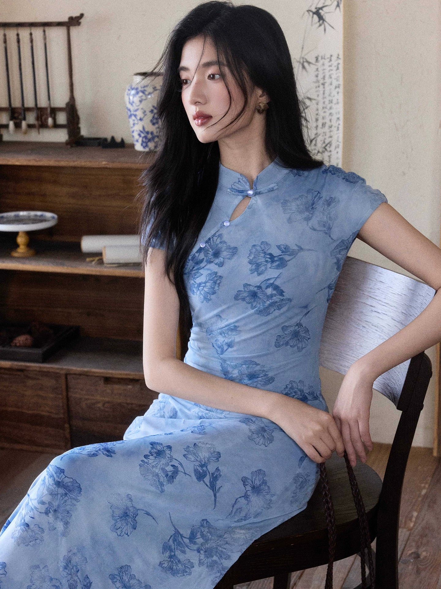 TYANG Smudged Cheongsam Slim-fit Temperament Dress
