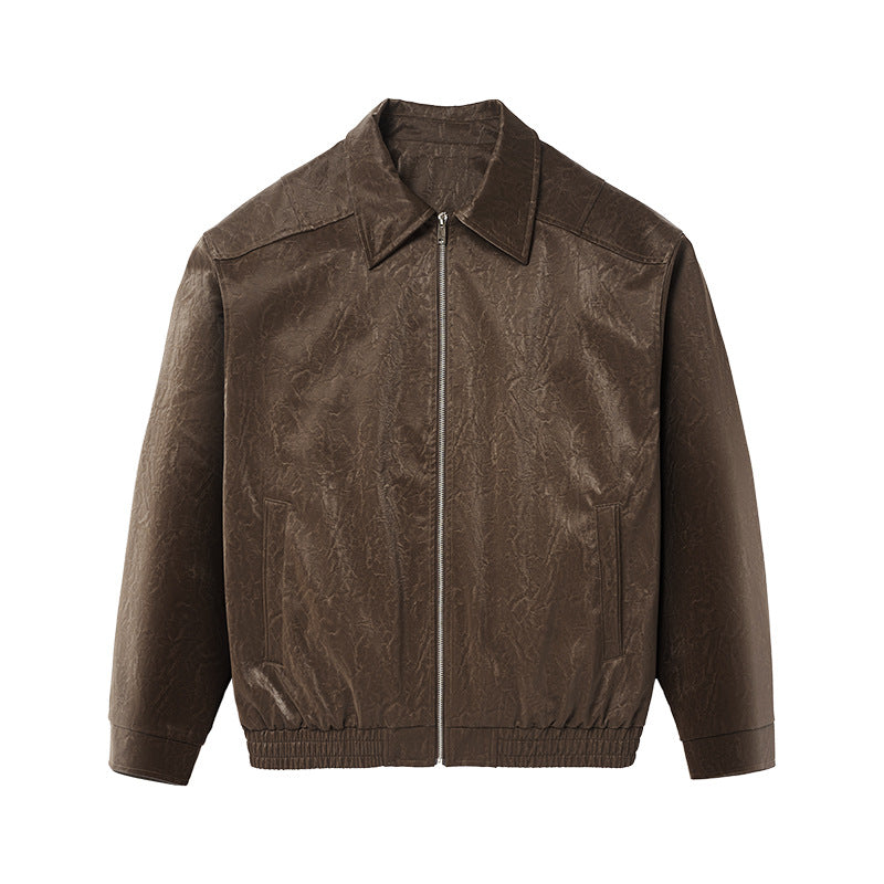 Inflation Vintage Wrinkled Leather Zip-up Jacket