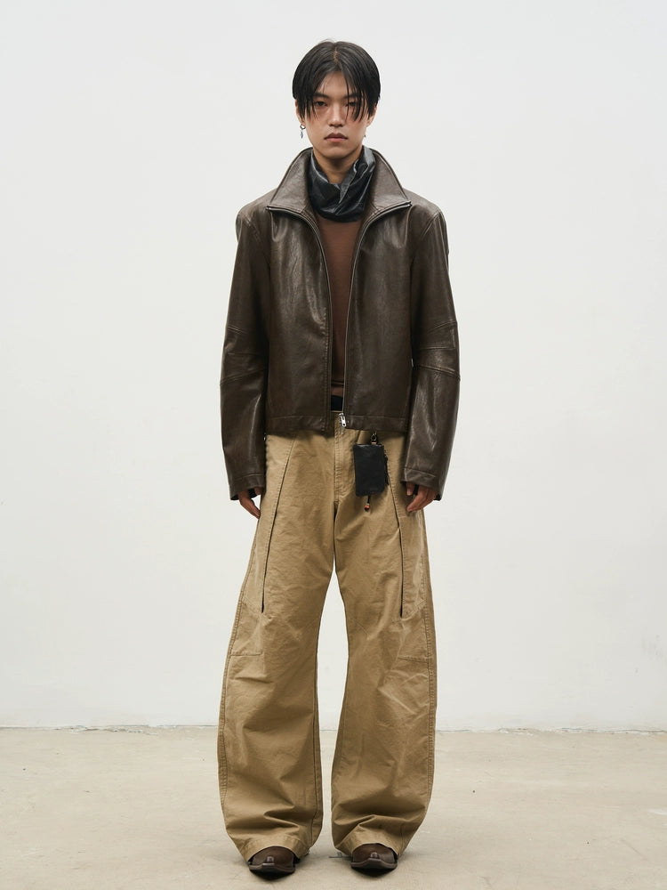 SOUTHFISH Vintage Natural Textured PU Leather Lapel Jacket