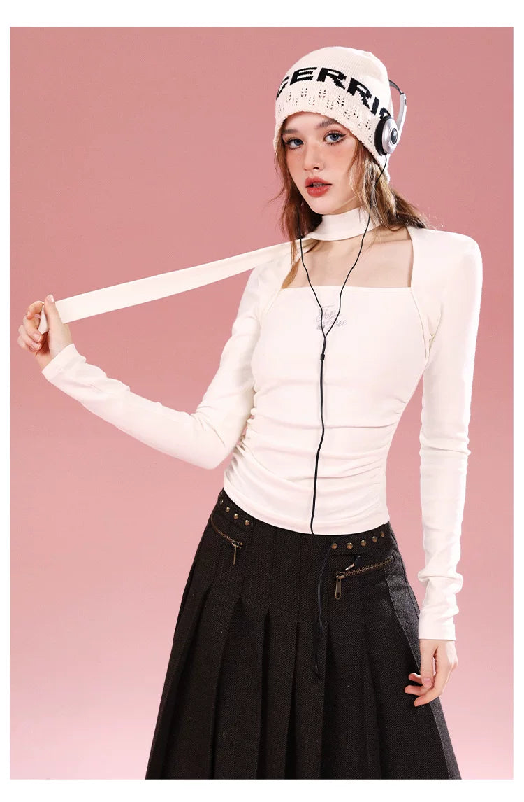 Imone Letter Embroidery Large Square Collar Base Knit