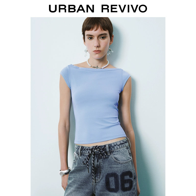 URBAN REVIVO Atmosphere Slim Neck Short Sleeve Tee