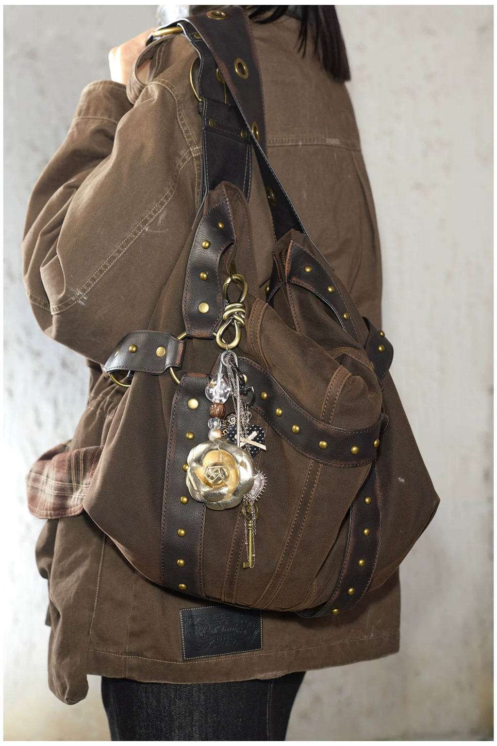 2Th Desire Vintage Rivet Crossbody Shoulder Bag