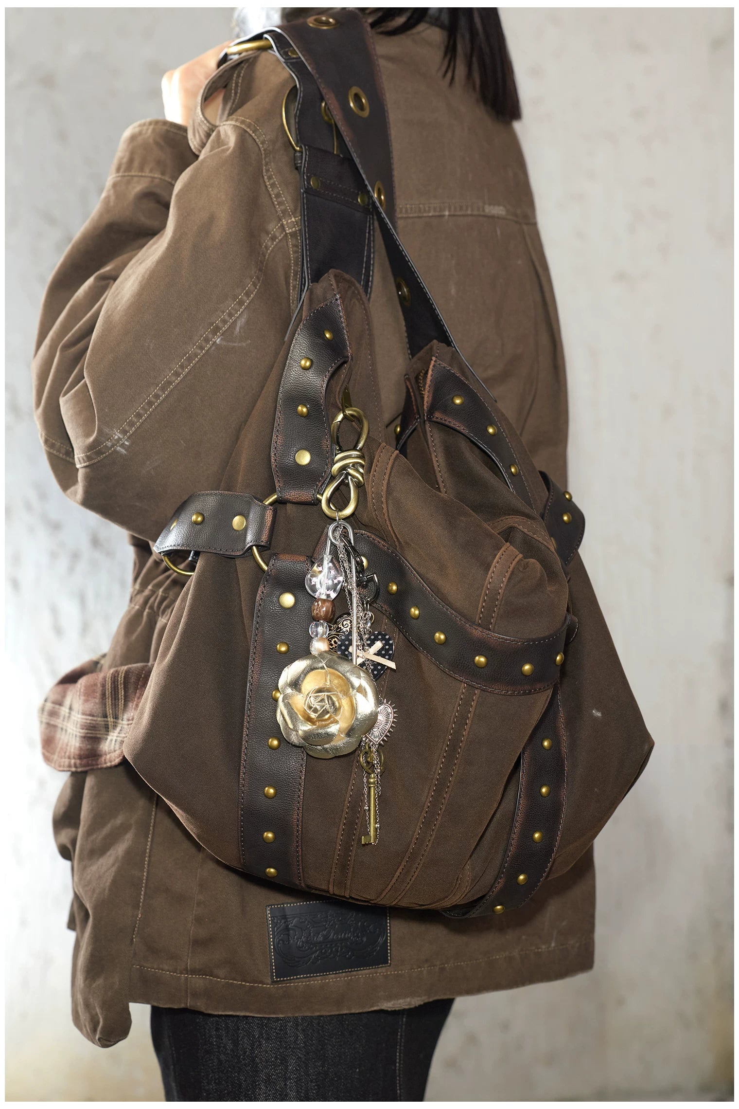 2Th Desire Vintage Rivet Crossbody Shoulder Bag