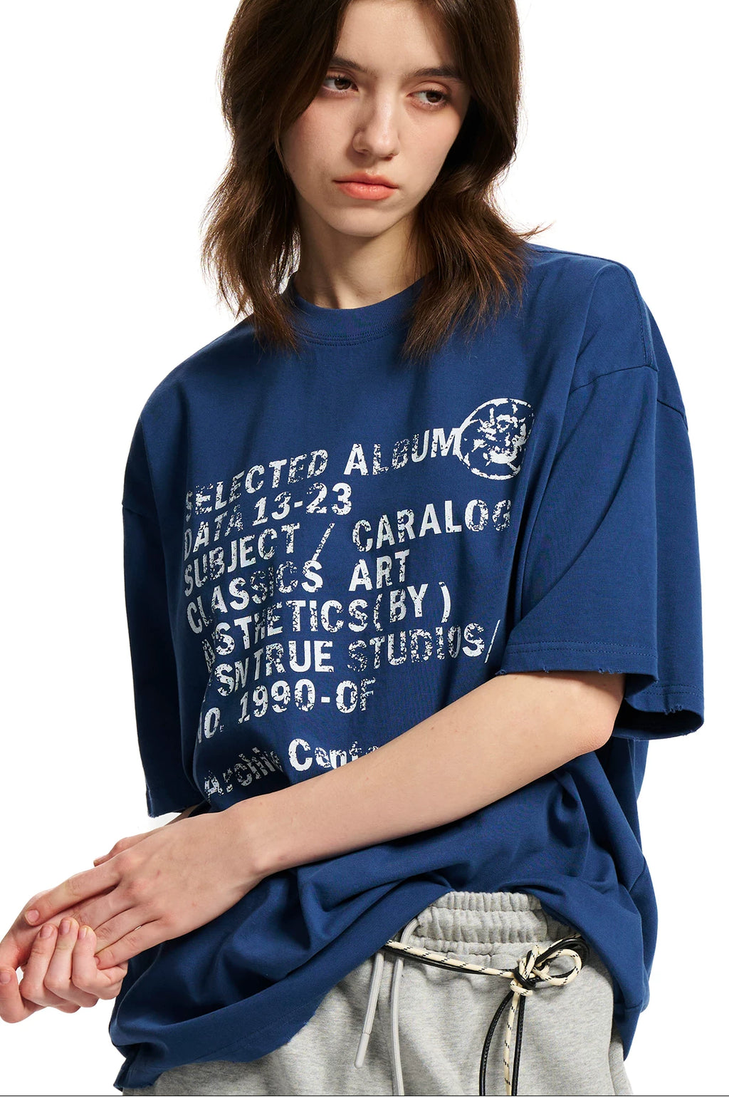 Loopsoon Chest Old Damaged Printed Casual Versatile Tee