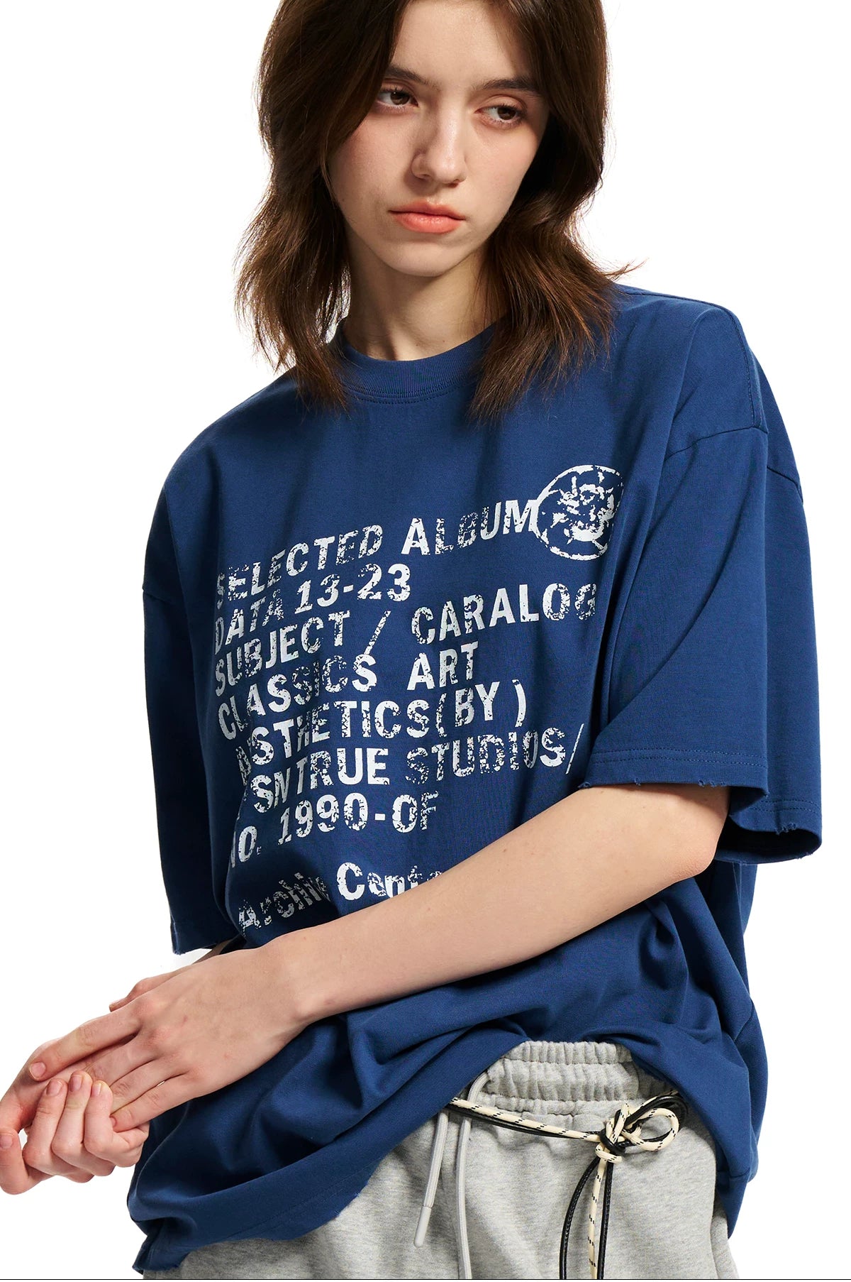 Loopsoon Chest Old Damaged Printed Casual Versatile Tee