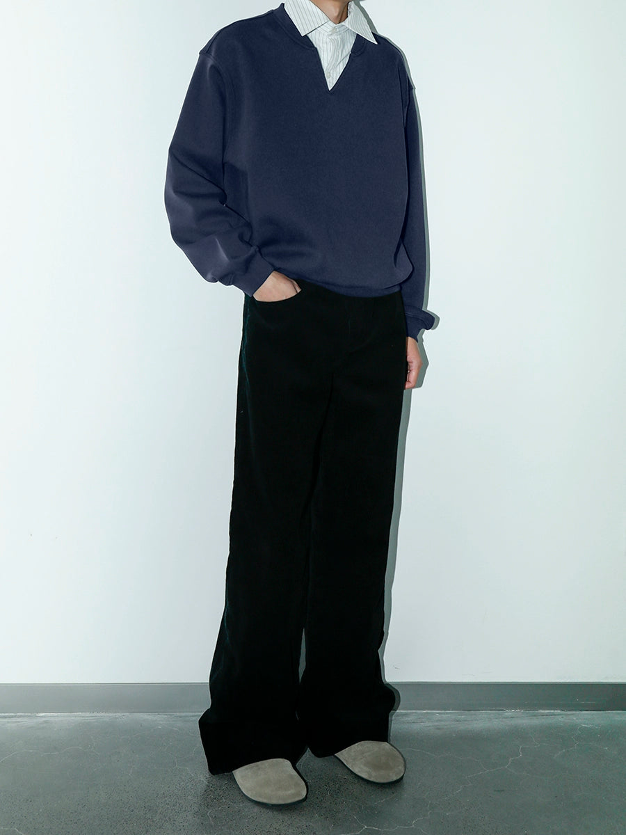 PLUS NO LOGO Fake Two-piece Striped V-neck Solid Color Sweater