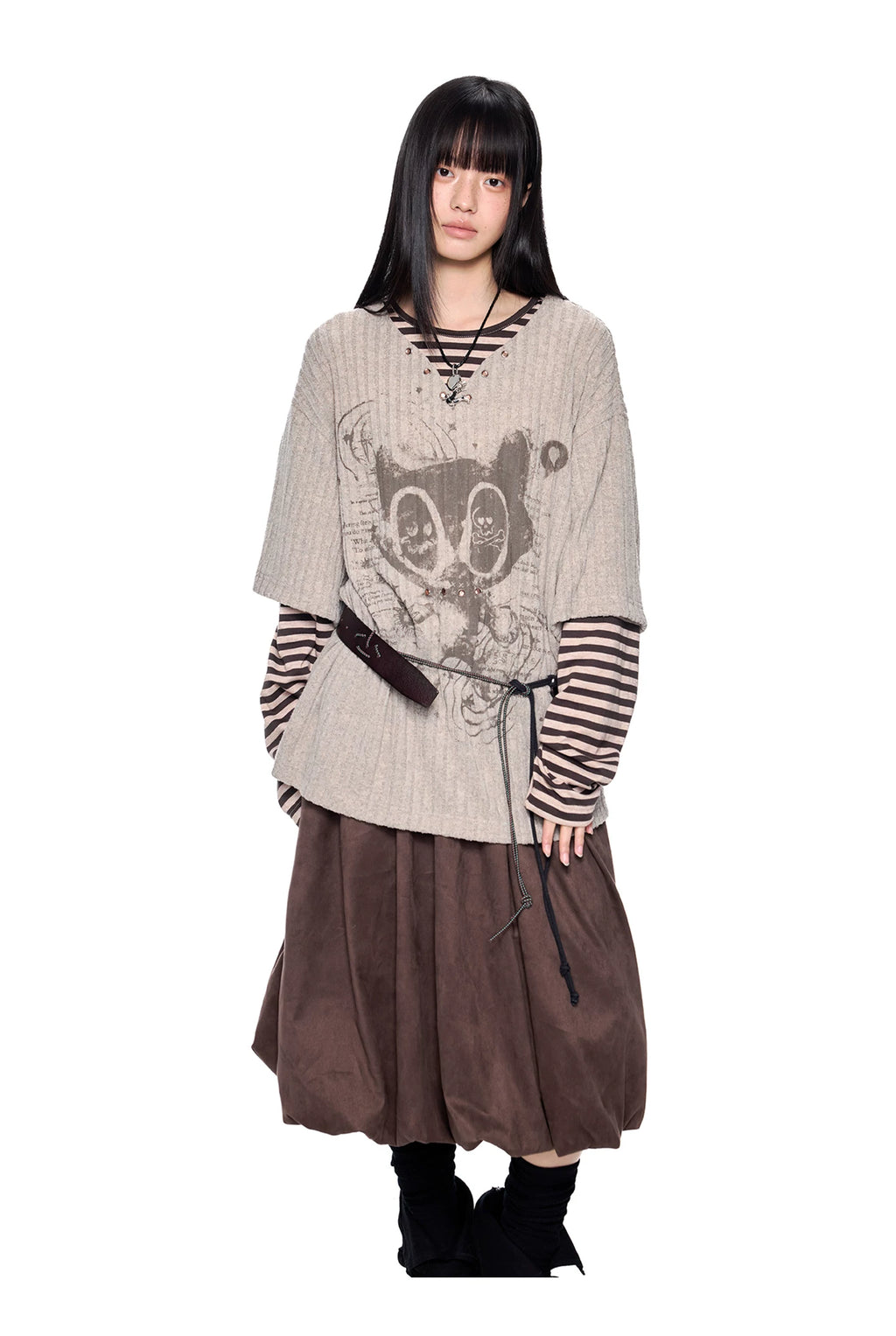 EZEK Fake Two-piece Striped Splicing Long Sleeve