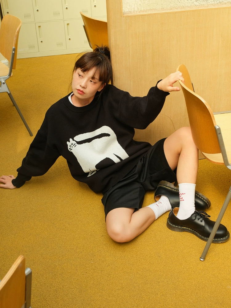 MoodLikeMe Cat Contrast Loose Knitted Sweater