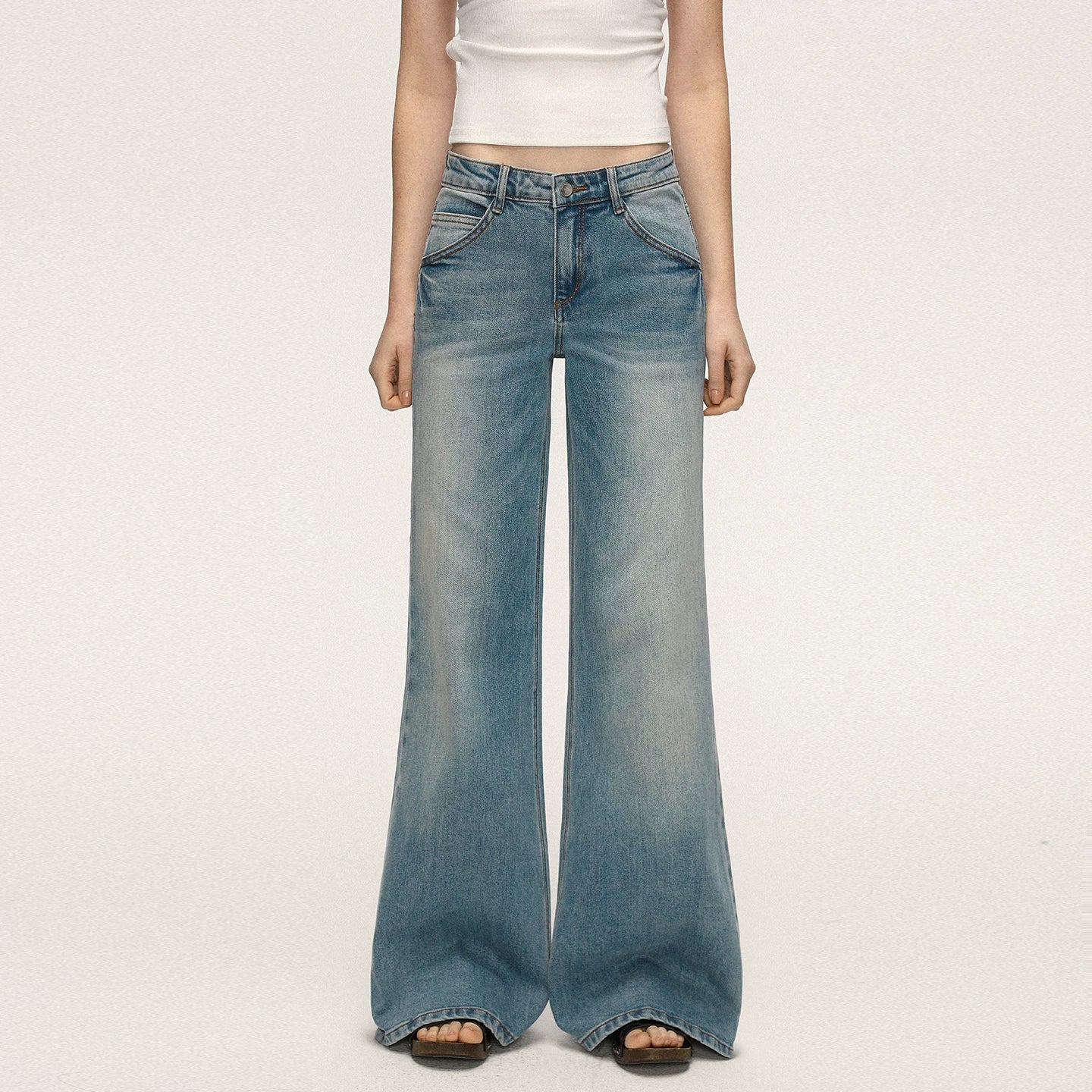Anna Aneae High Waist Slim Loose Straight Mopping Jeans