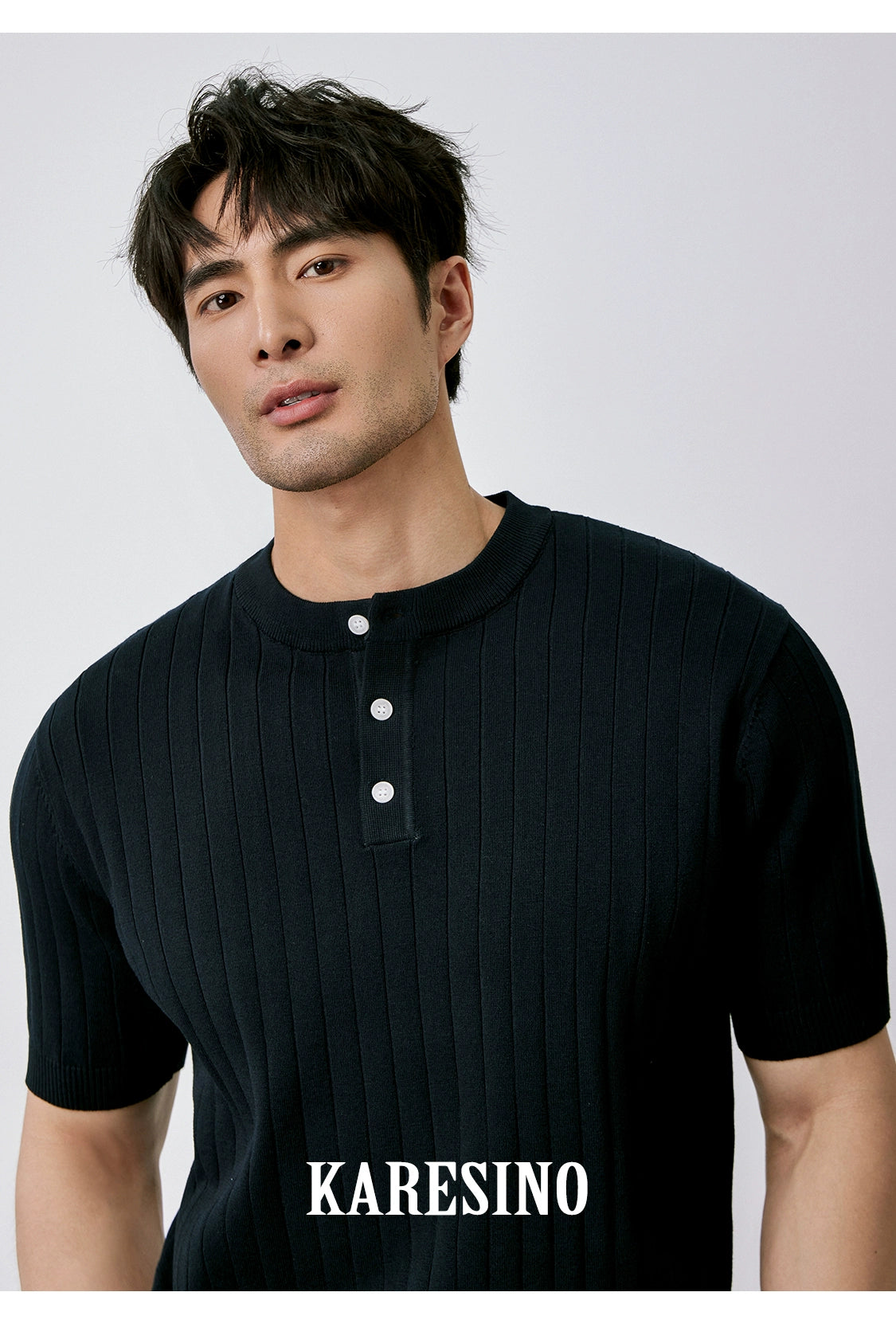 KARESINO Cold Silk Henry Neck Polo Shirt