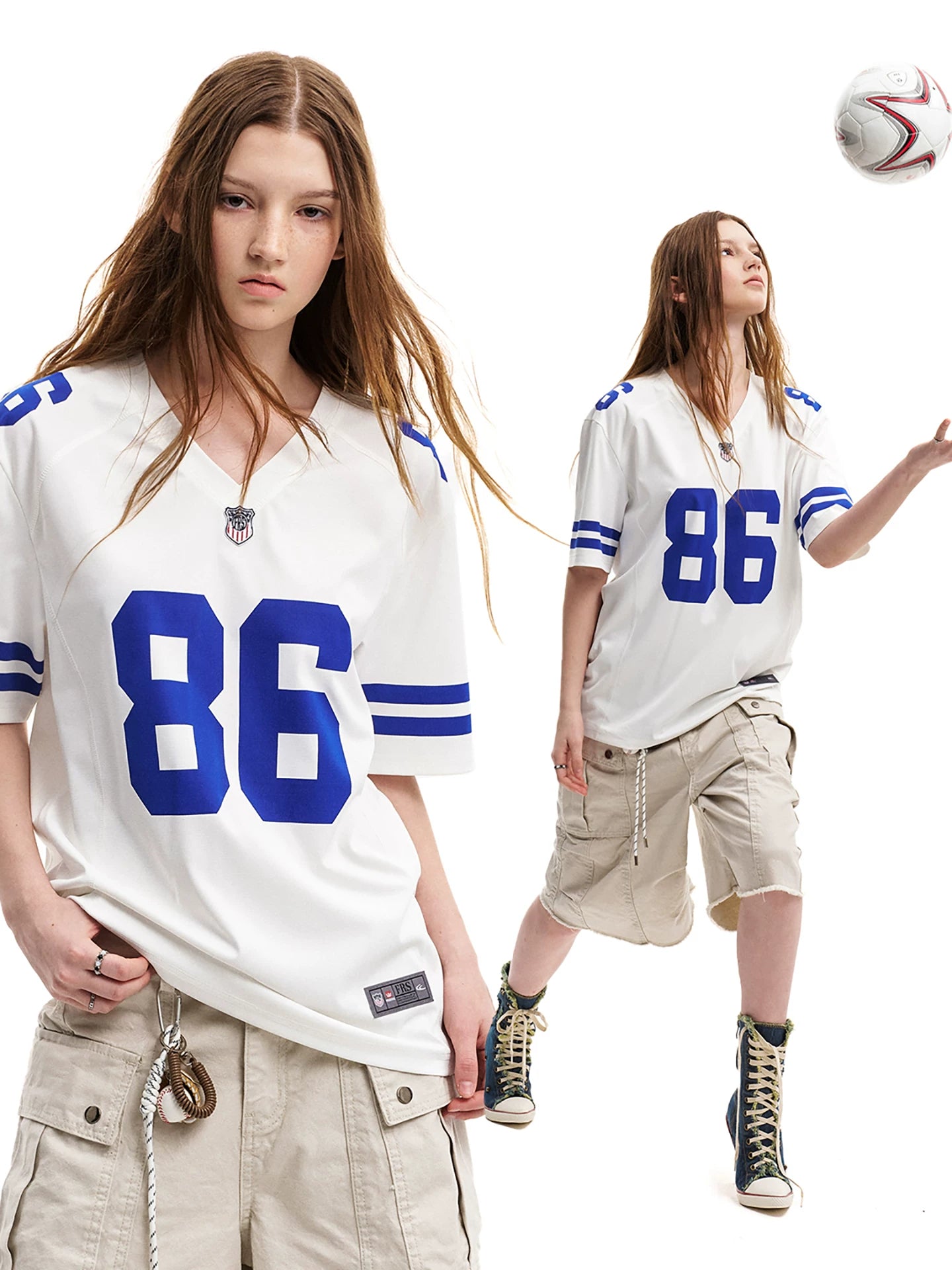 0123Start Retro V-neck Contrasting Loose Tee