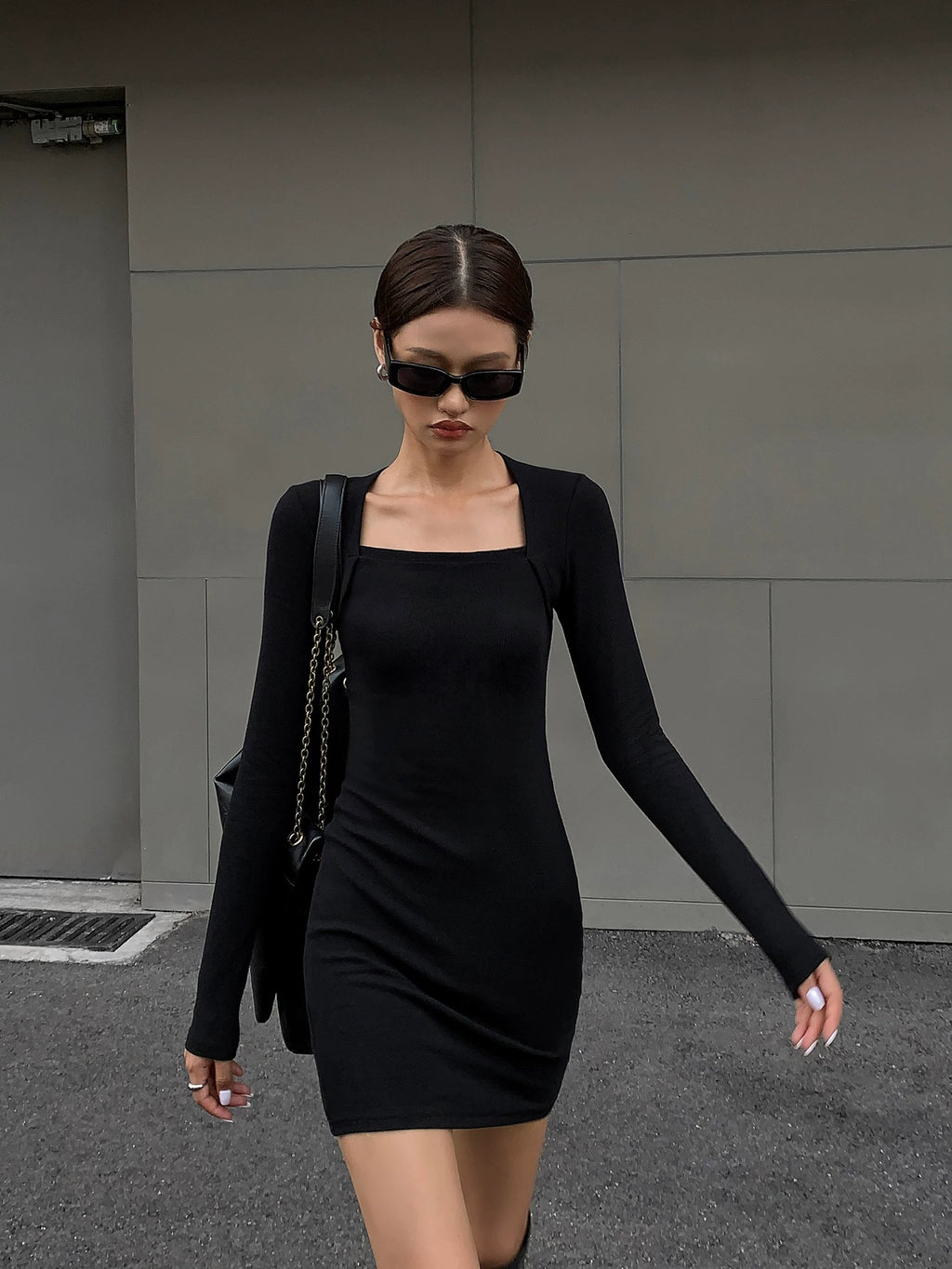 OUSPH Vintage Square Neck Knitted Dress
