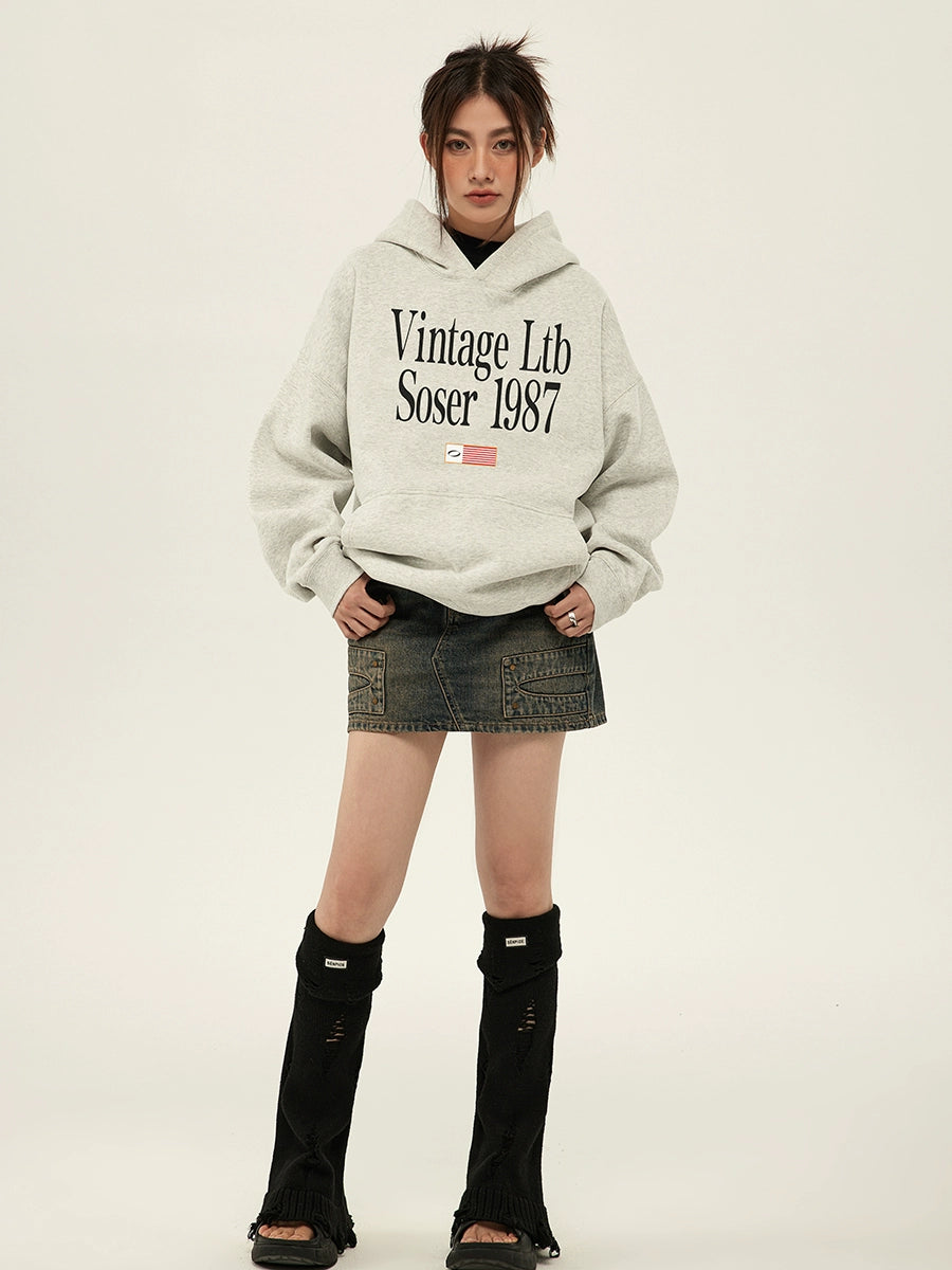 SOSER Vintage Alphabet Fleece Hooded Sweater