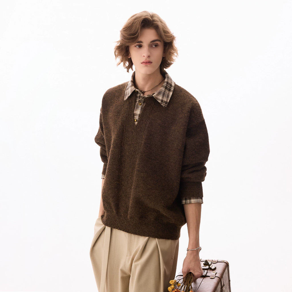 CHOR Fake Two-piece Knitted Checked Sweater