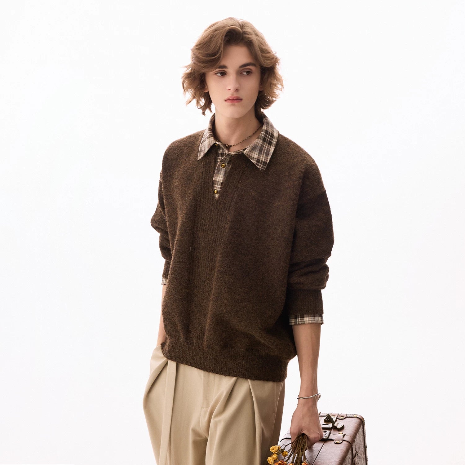 CHOR Fake Two-piece Knitted Checked Sweater