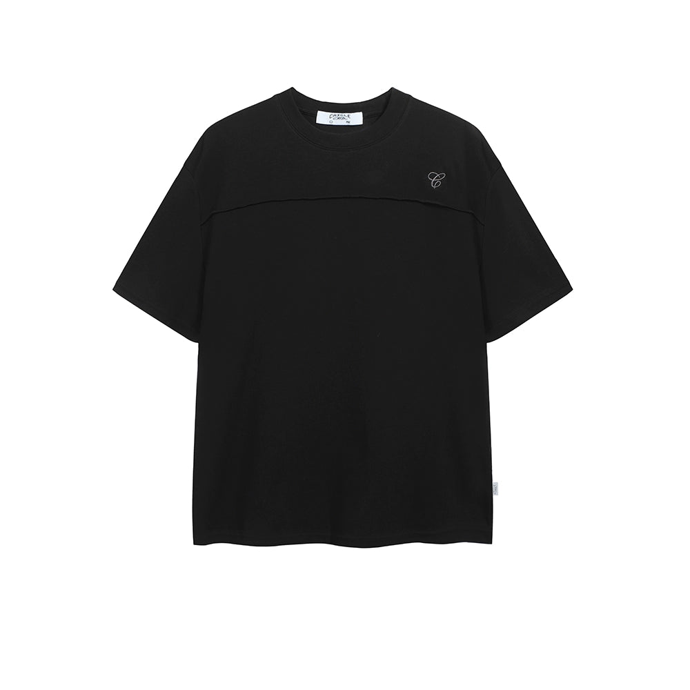 CRICLE CAGE One-word Pleated High Weaving Number Short Wide Embroidery Tee