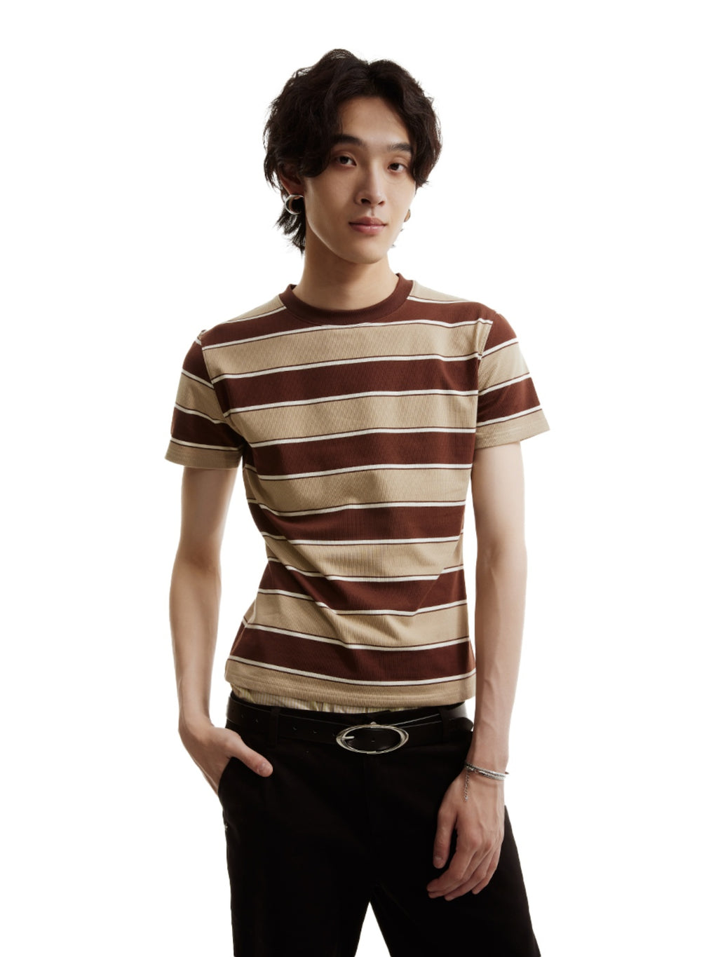 FUNKYFUN UNISEX Contrast Striped Front Shoulder Tee