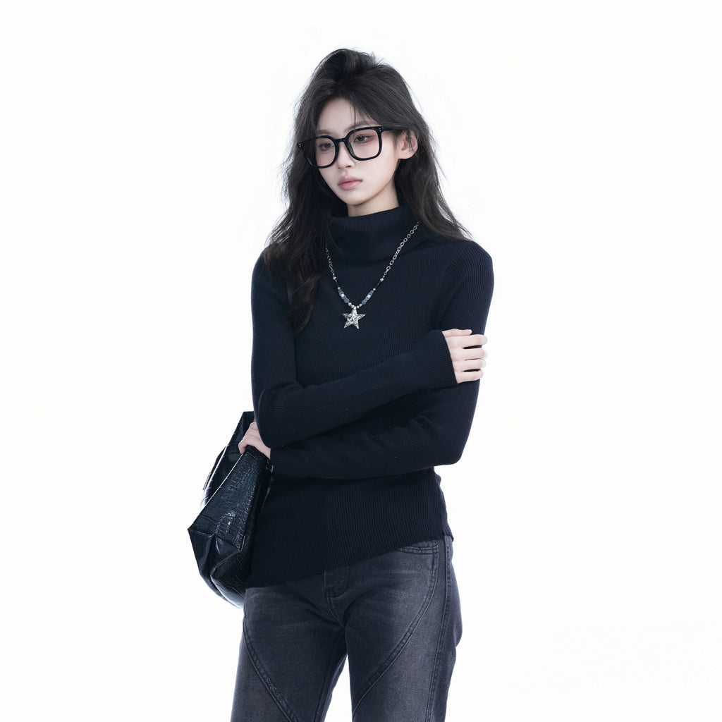 Zuocisankon High-end Irregular Turtleneck Knitted Sweater