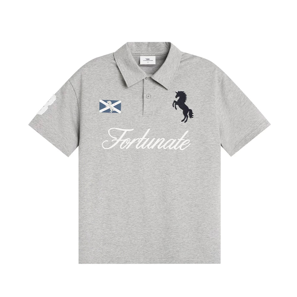 Loopsoon Lapel Front Chest Embroidery Horse Logo Letter Polo Tee