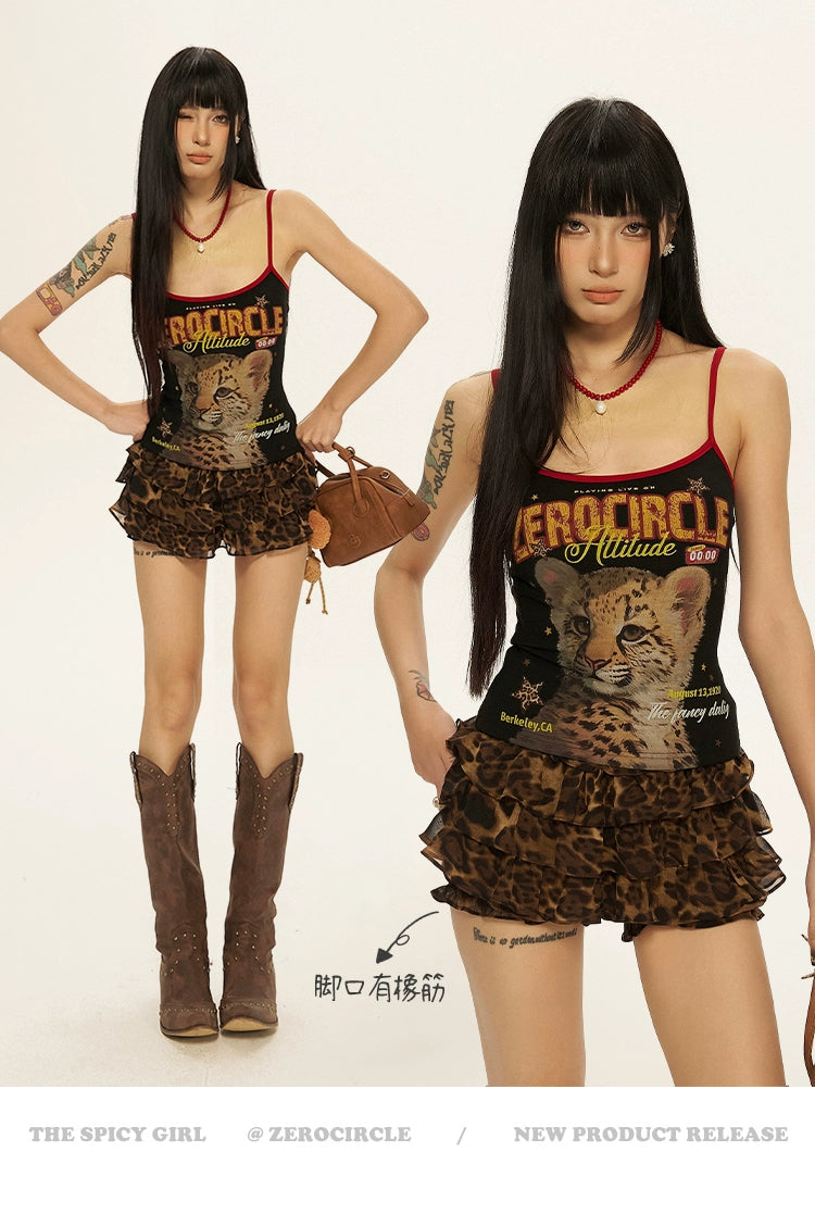 Zero Leopard Print Low Waist Shorts Skirt