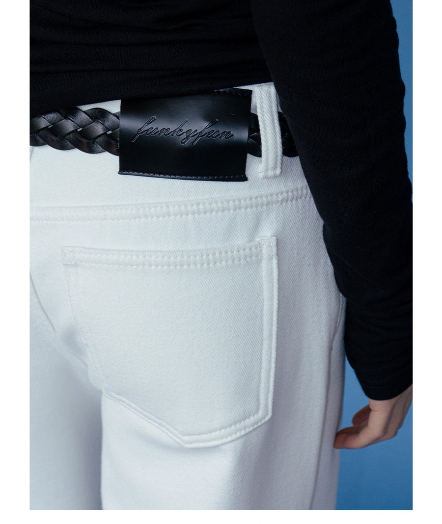 FUNKYFUN Versatile Thickened Straight Loose Twill Rivet Jeans