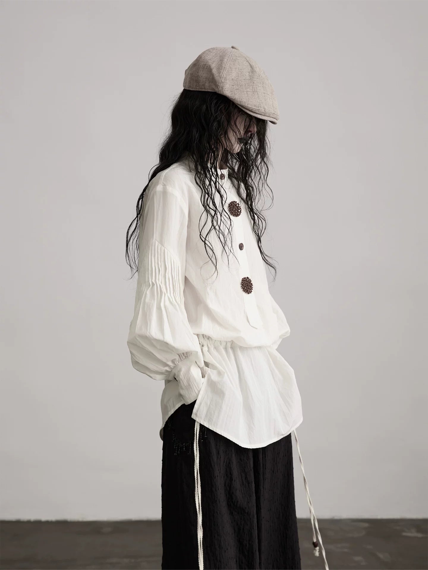 INDULGE Drawstring Vintage Long Sleeve Shirt