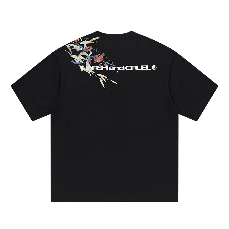 Harshandcruel New Chinese Over-the-Shoulder Ink Floral Tee