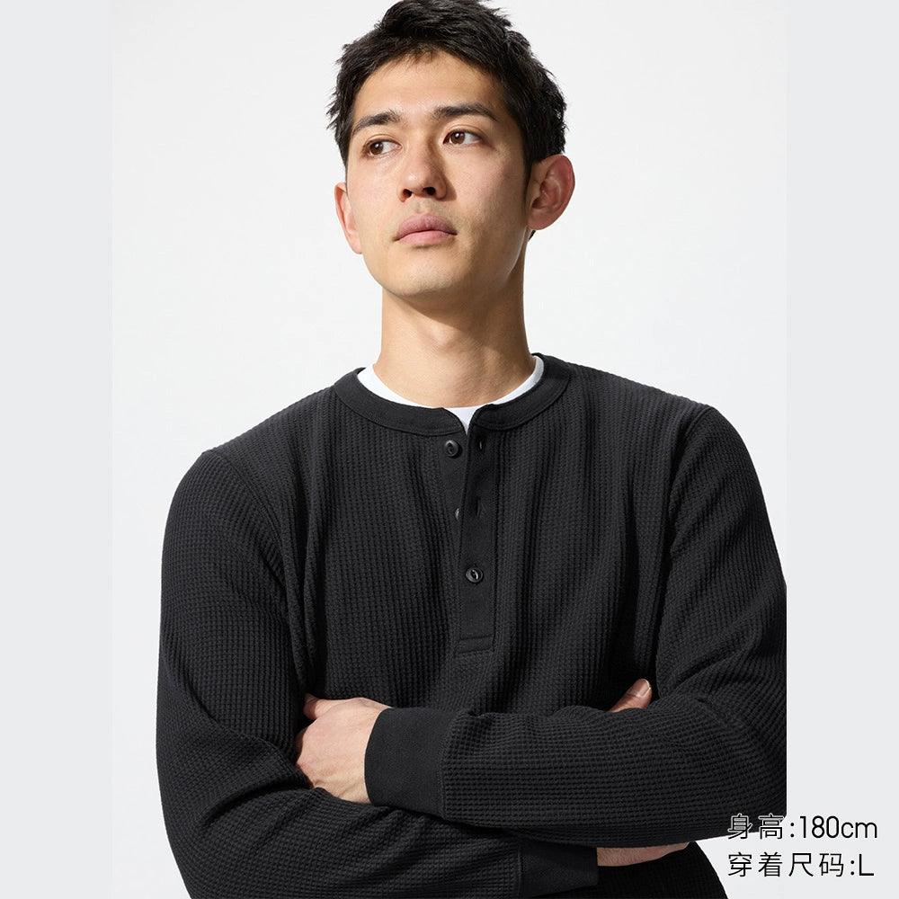 Uniqlo Waffle Henry Neck Pullover Long Sleeve