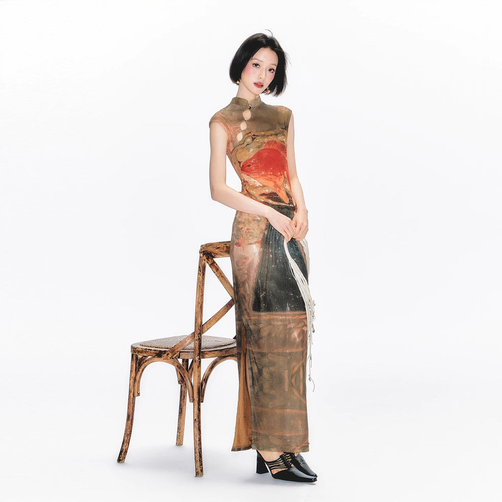 YEDM Cheongsam Skirt Printed Dress