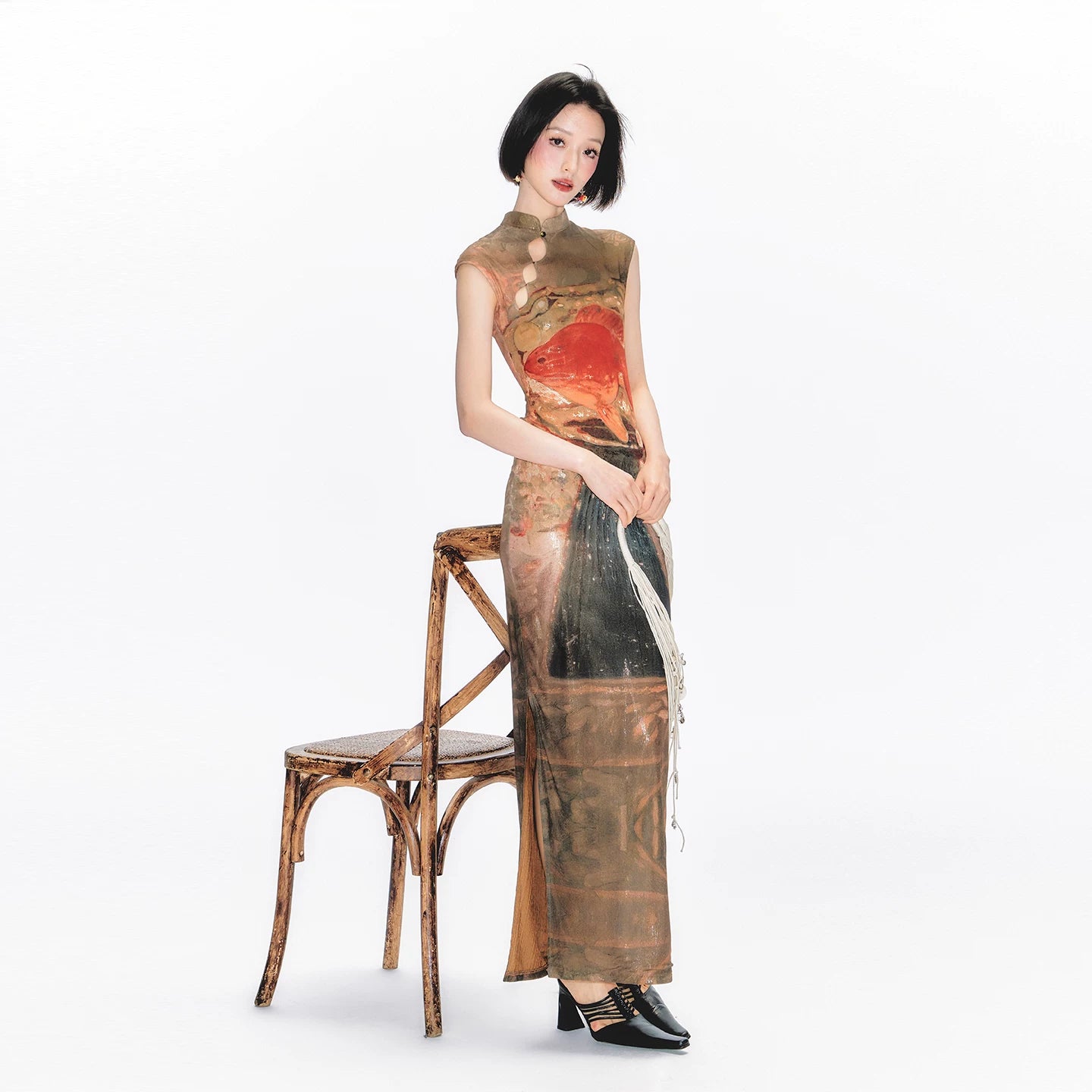 YEDM Cheongsam Skirt Printed Dress