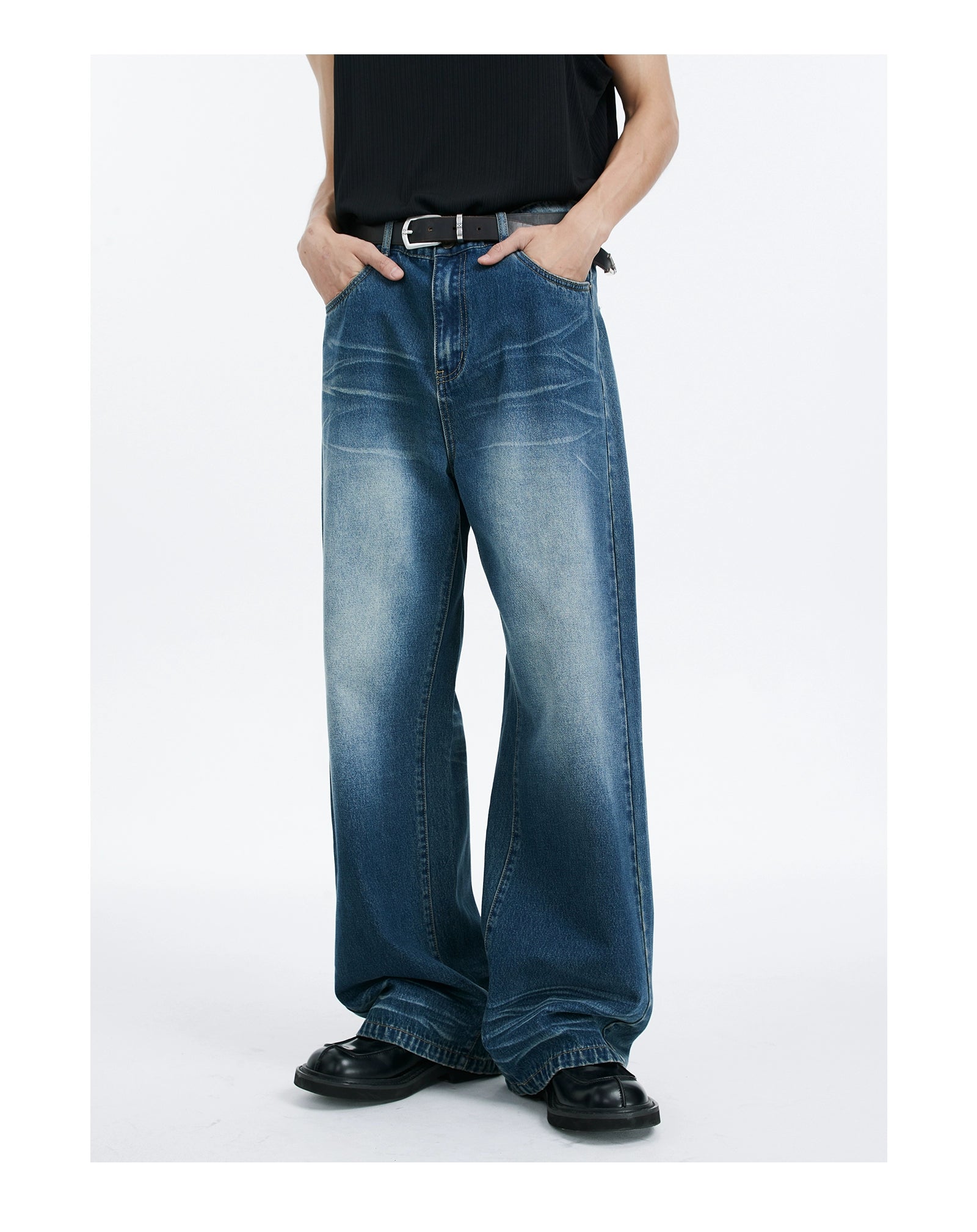 DIMC Washed Blue and White Striped Jeans