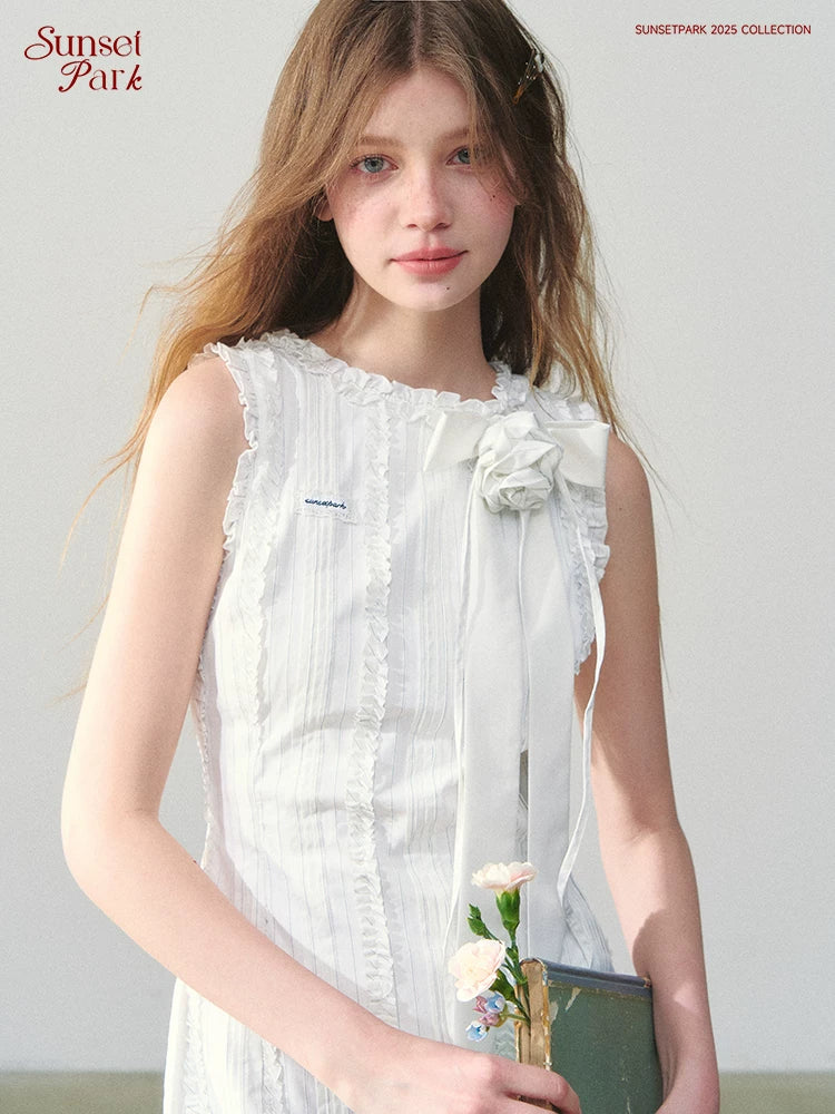 SunsetPark Vertical Striped Lace Stitching Sleeveless Dress