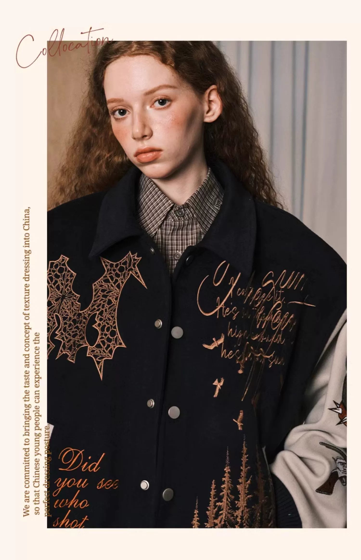MATCHA STORY Embroidered Baseball Jacket