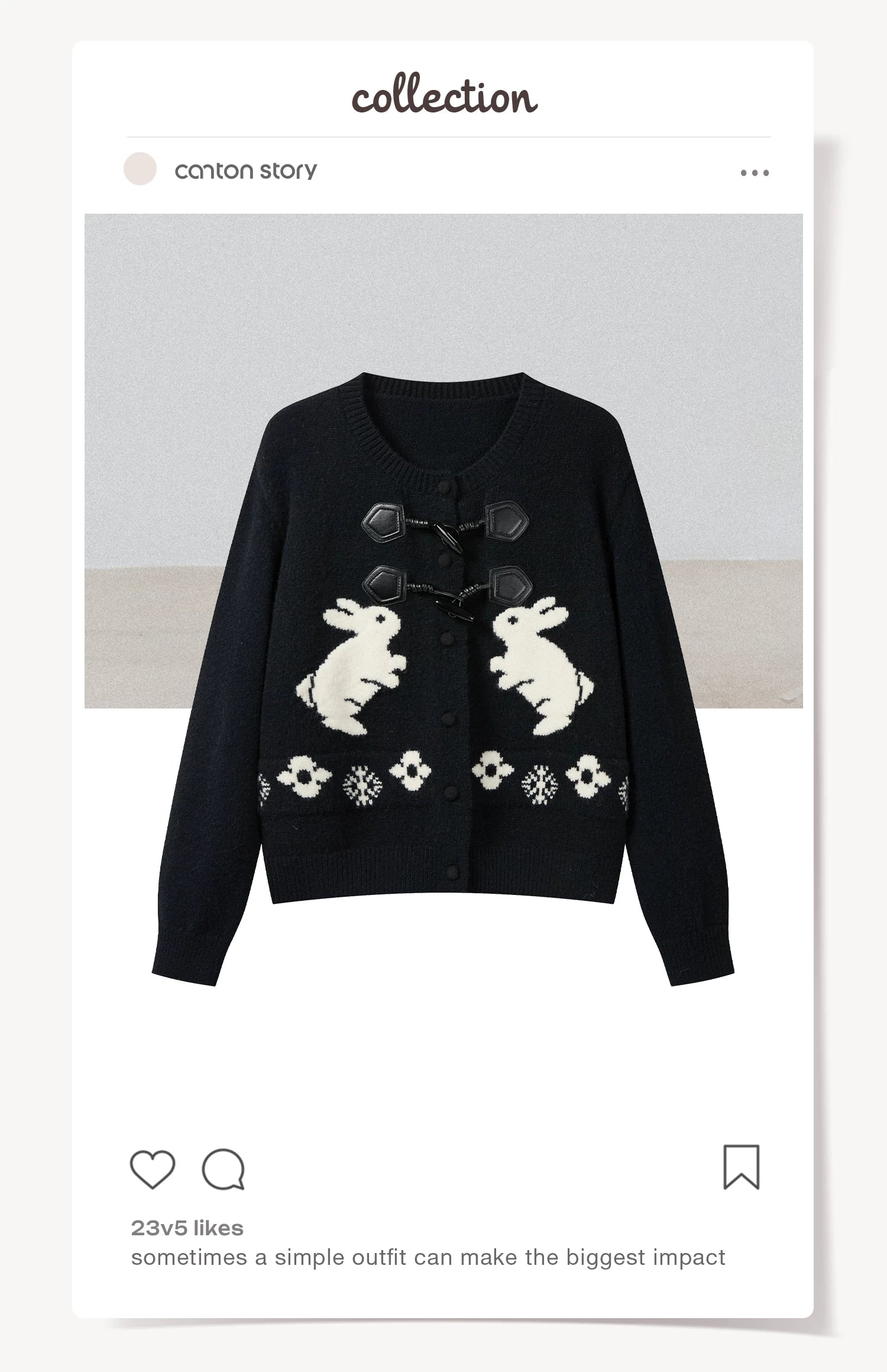 Cantonstory Horn Buckle Crew Neck Rabbit Knitted Cardigan Sweater