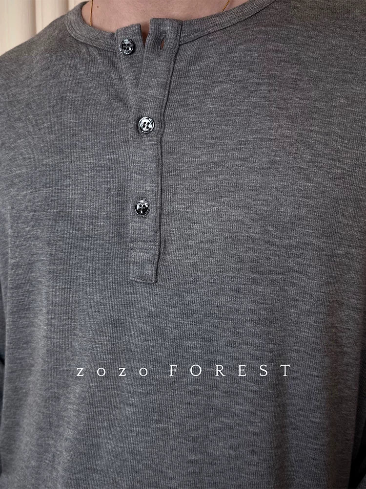 ZOZOFOREST Soft Waxy Light Henry Neck Long-sleeved Sweater