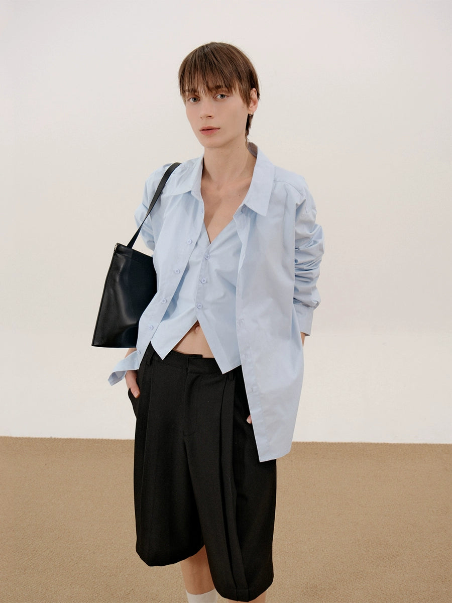 COLN Fake Two-piece Stacked Casual Long-sleeved Shirt