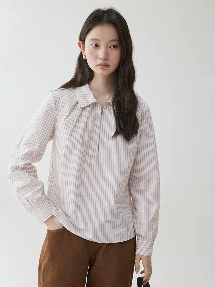 VOOE Striped Half-open Zip Shirt