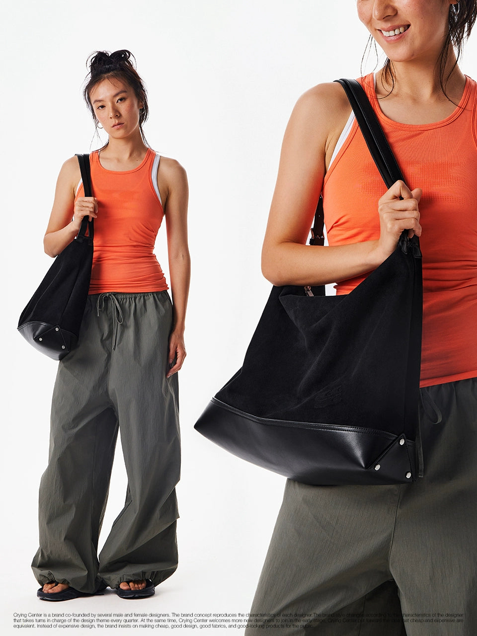 CryingCenter Suede Splicing Large Capacity Shoulder Strap Crossbody Bag