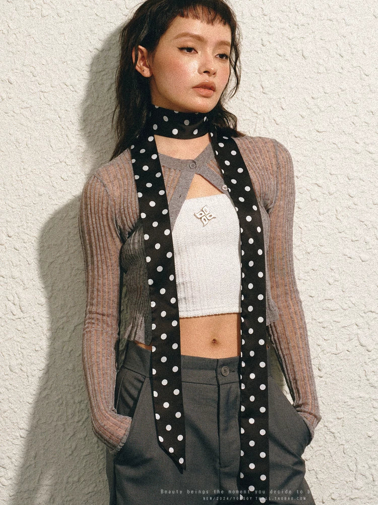 YORSOY Retro Polka Dot Thin and Narrow Silk Scarf