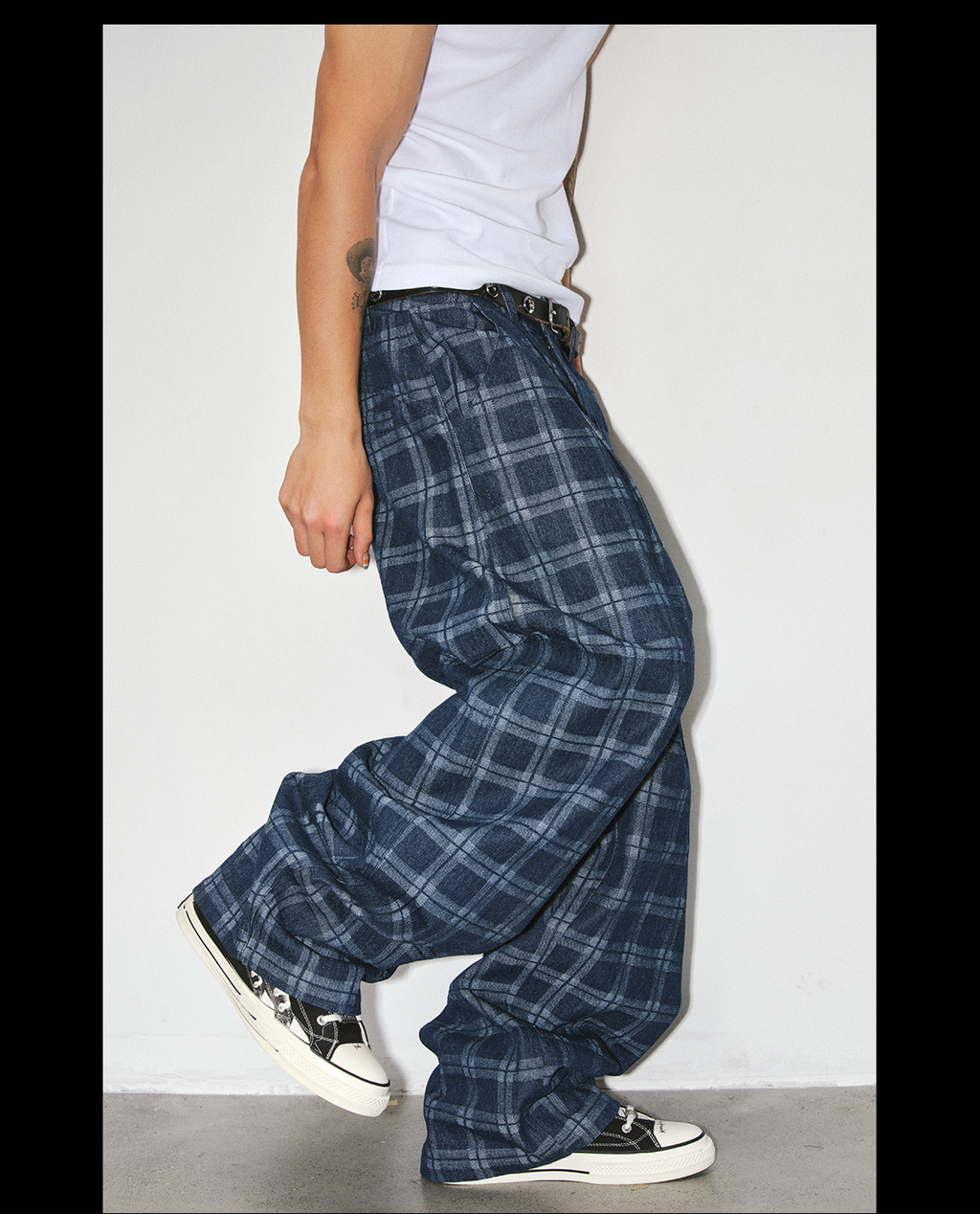 NOVACAM Retro Plaid Wide-leg Slacks