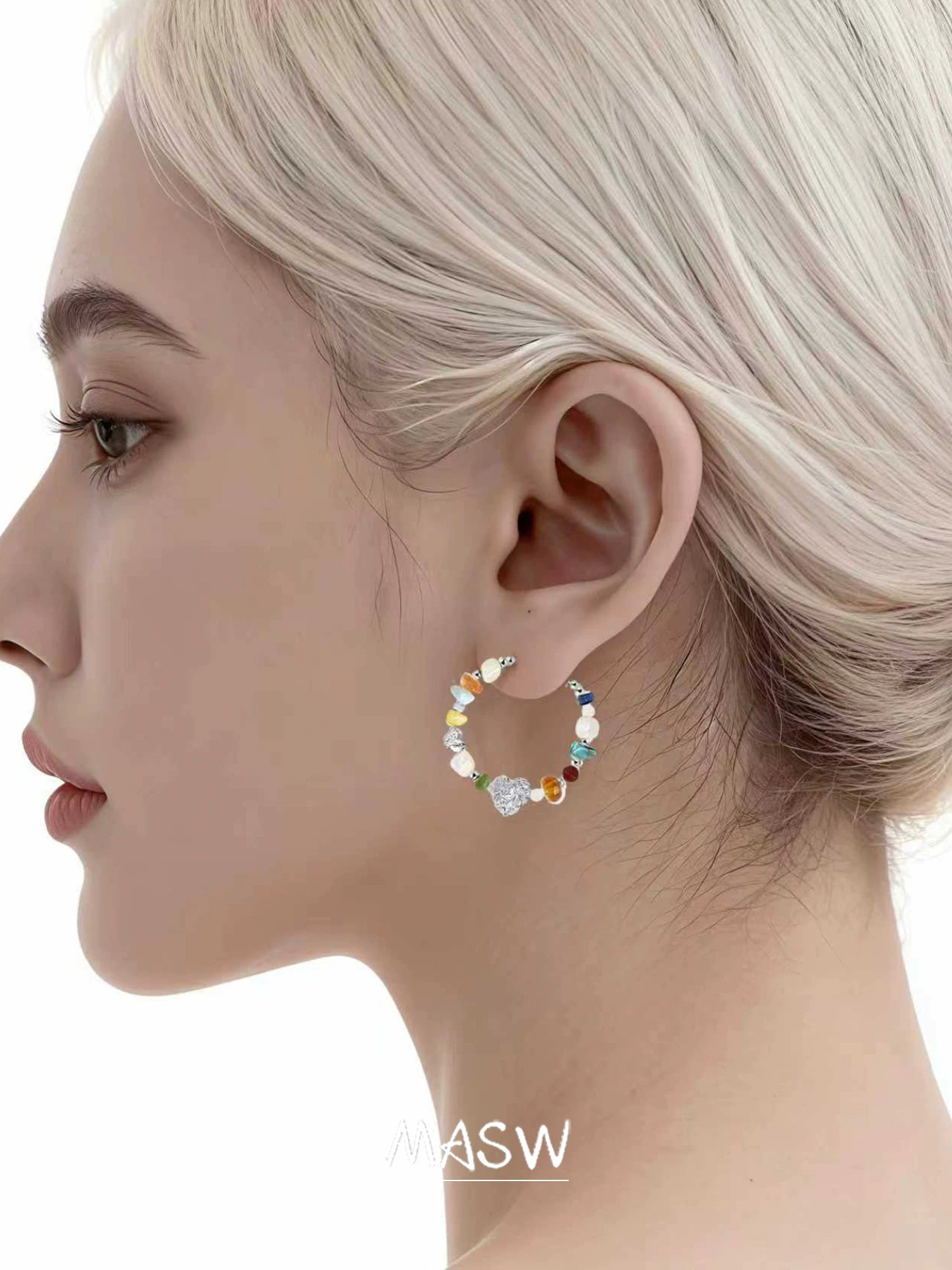 MASW Retro Colored Stone Beaded Big Earrings