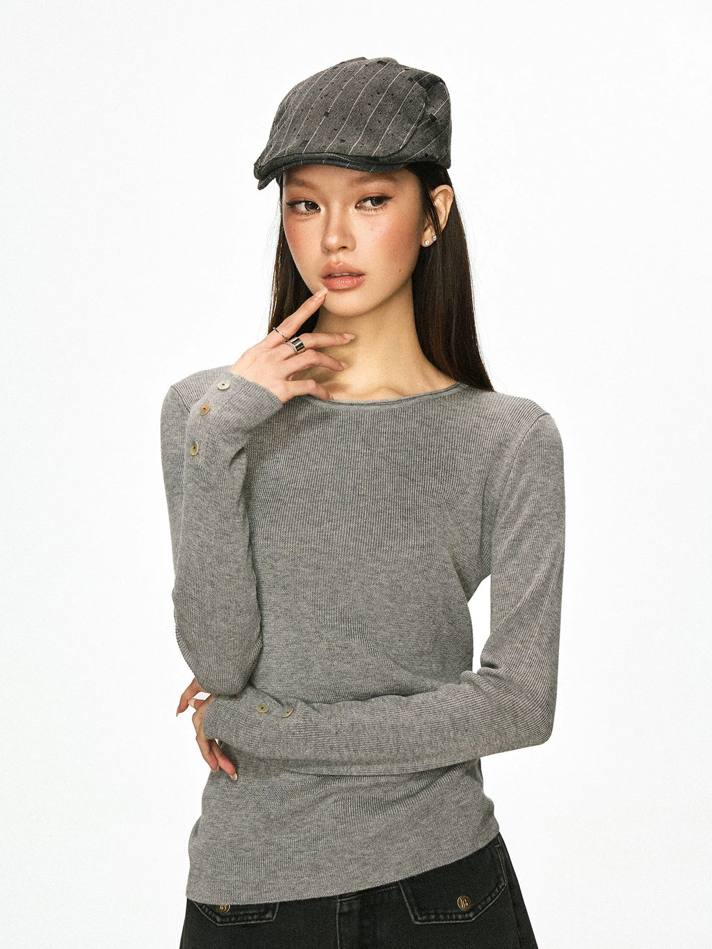 Cherry Melody American-Style Fitted Long-Sleeve Knit Top
