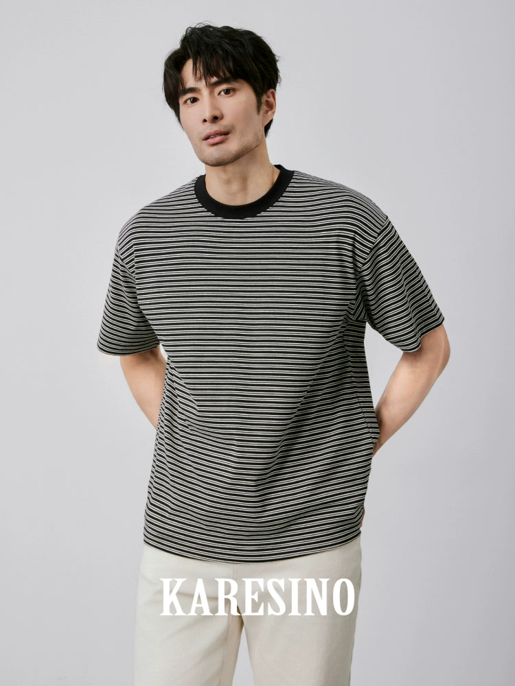 KARESINO Contrasting Striped Casual Round Neck Tee