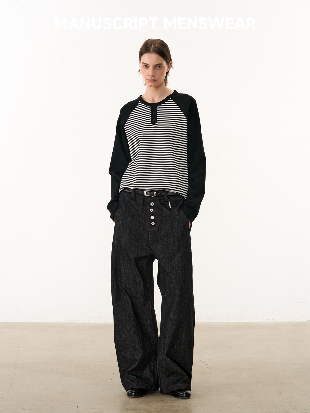 MANUSCRIPT Color Matching Striped Shoulder Sleeve Casual Long Sleeve