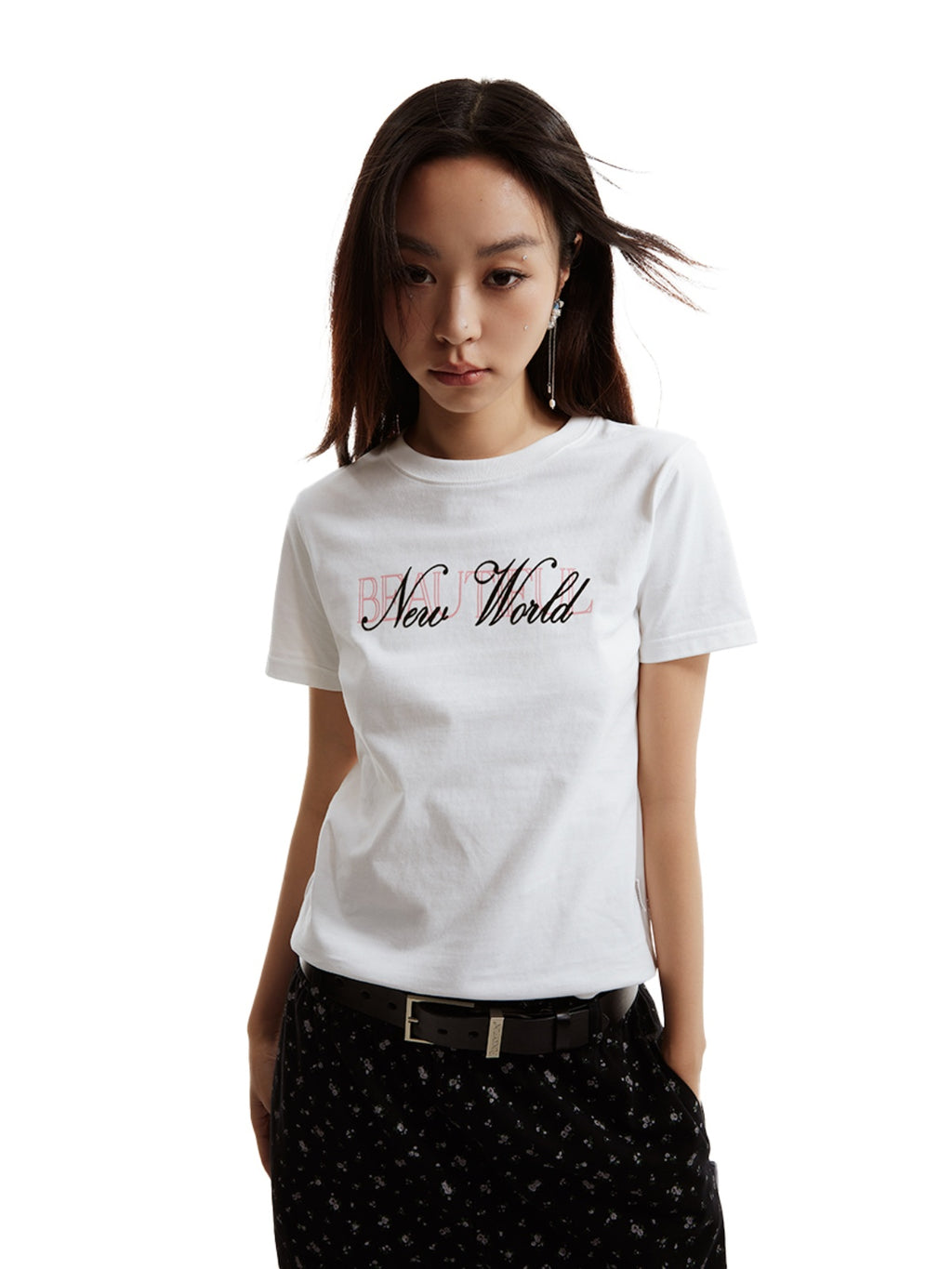 FUNKYFUN Flocking Printed Front Shoulder Tee