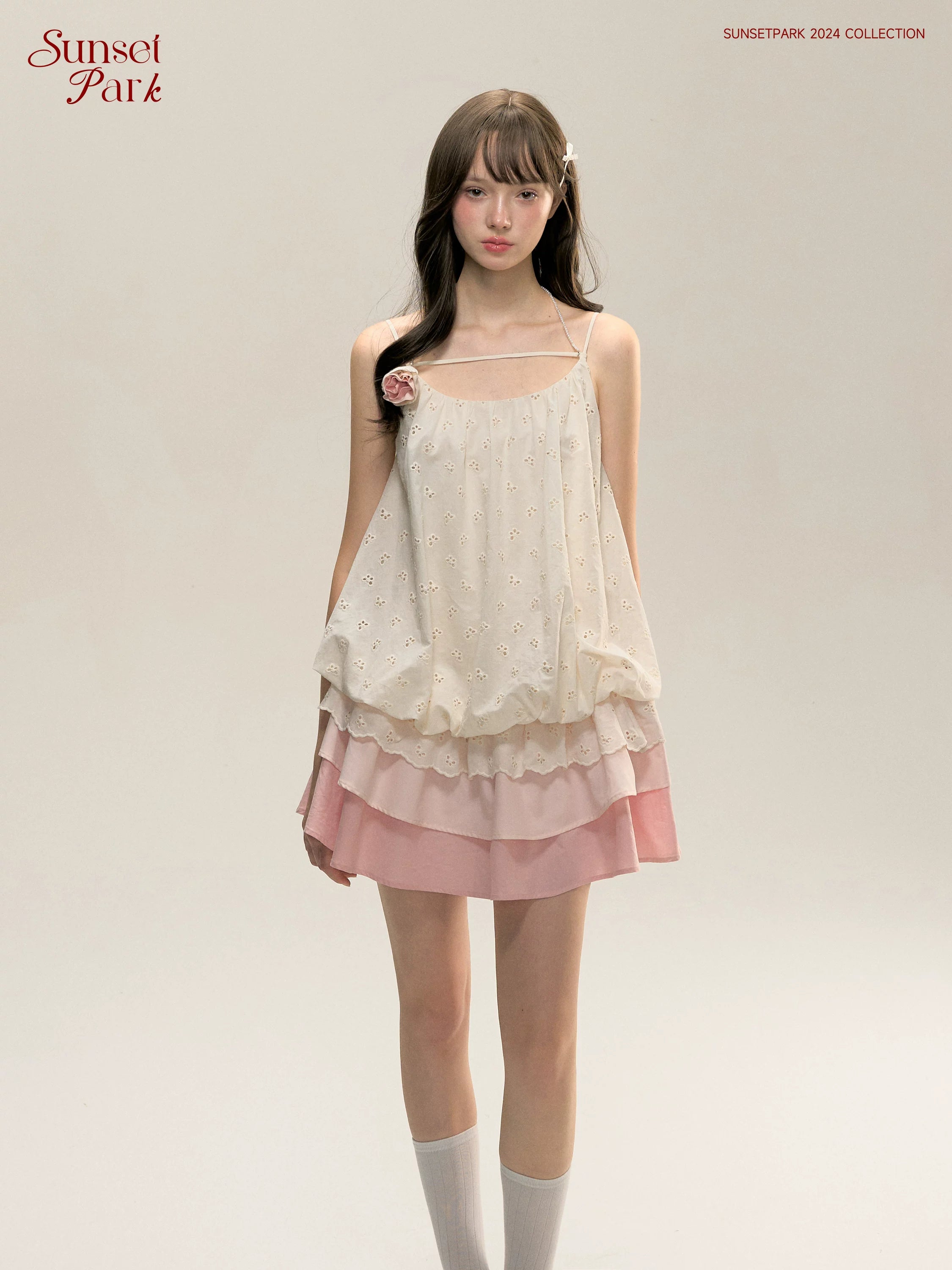 SunsetPark Drawstring Gradual Change Suspender Dress
