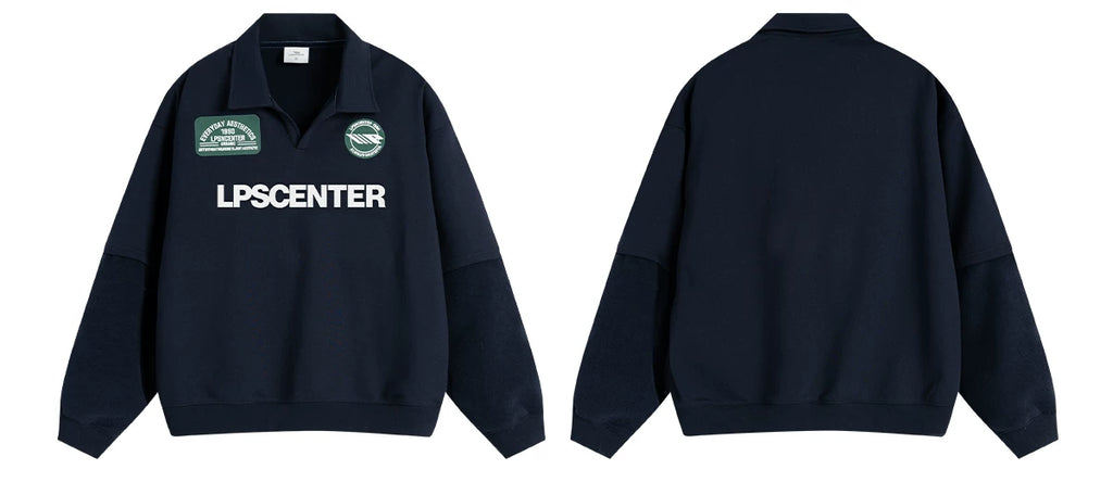 Loopsoon Retro Sporty Polo Collar Sweatshirt with Letter Print